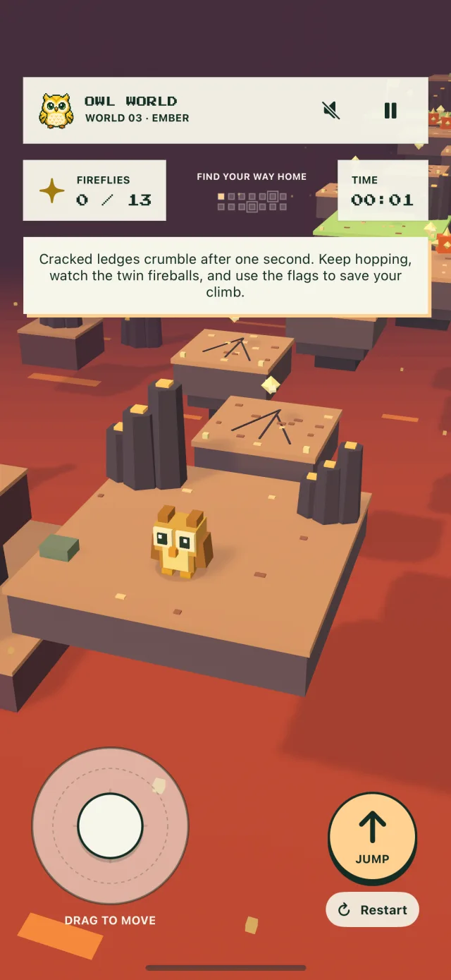 Ember Summit gameplay with basalt columns and fireballs